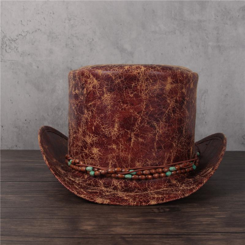 

Fashion Women Men Leather Top Hat Flat Fedora Hat Magic Steampunk Cosplay Pork Pie Party Caps Dropshiping 13CM, Gold