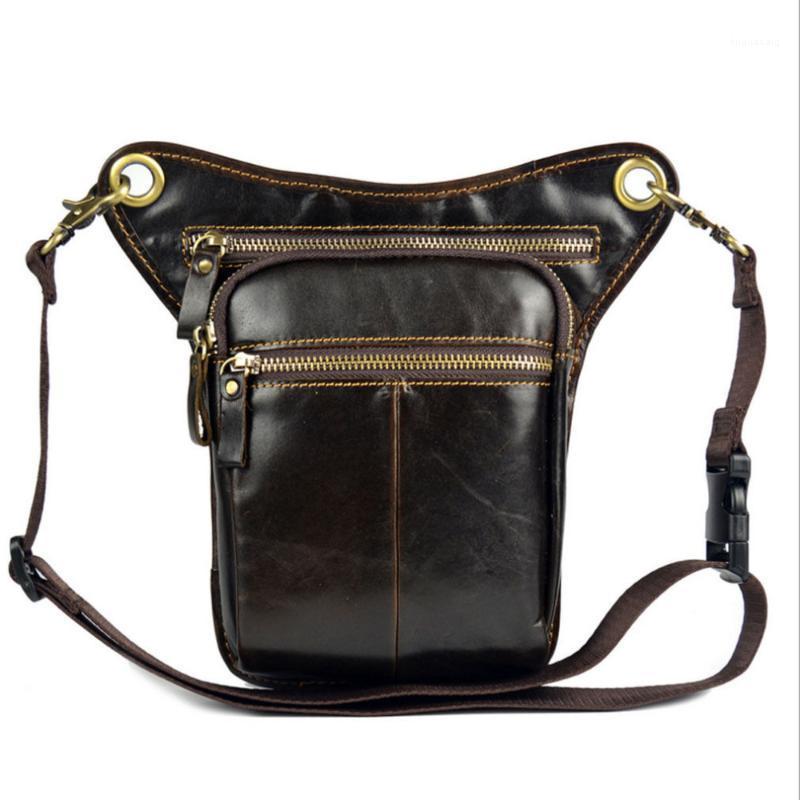 

Men Vintage Oil Wax Genuine Leather Cowhide Waist Drop Leg Bag Fanny Pack Travel Motorcycle Riding Crossbody Messenger Bag Thigh1, Sky blue