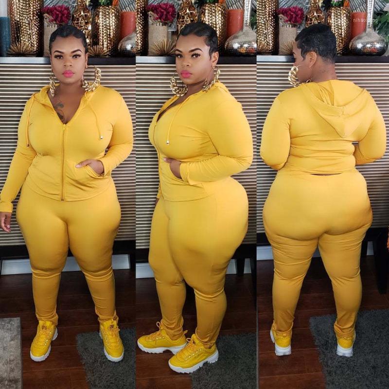 

Plus Size Two Pieces Women Casual Sets Hooded Collar Long Sleeve Zipper Coats High Waist Pencil Pants Tracksuits Sports Party1, Orange