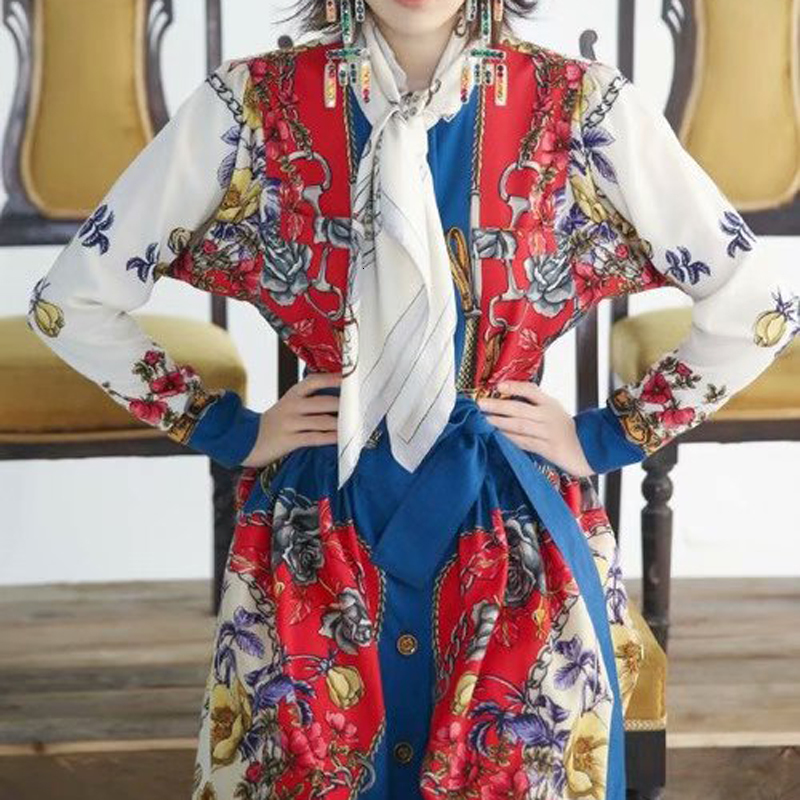 

2021 New Autumn Vintage Style Single-breasted Long Sleeve Belt Mid Length Thin Shirt Fit Dress High Quality Bnxj, Multiple