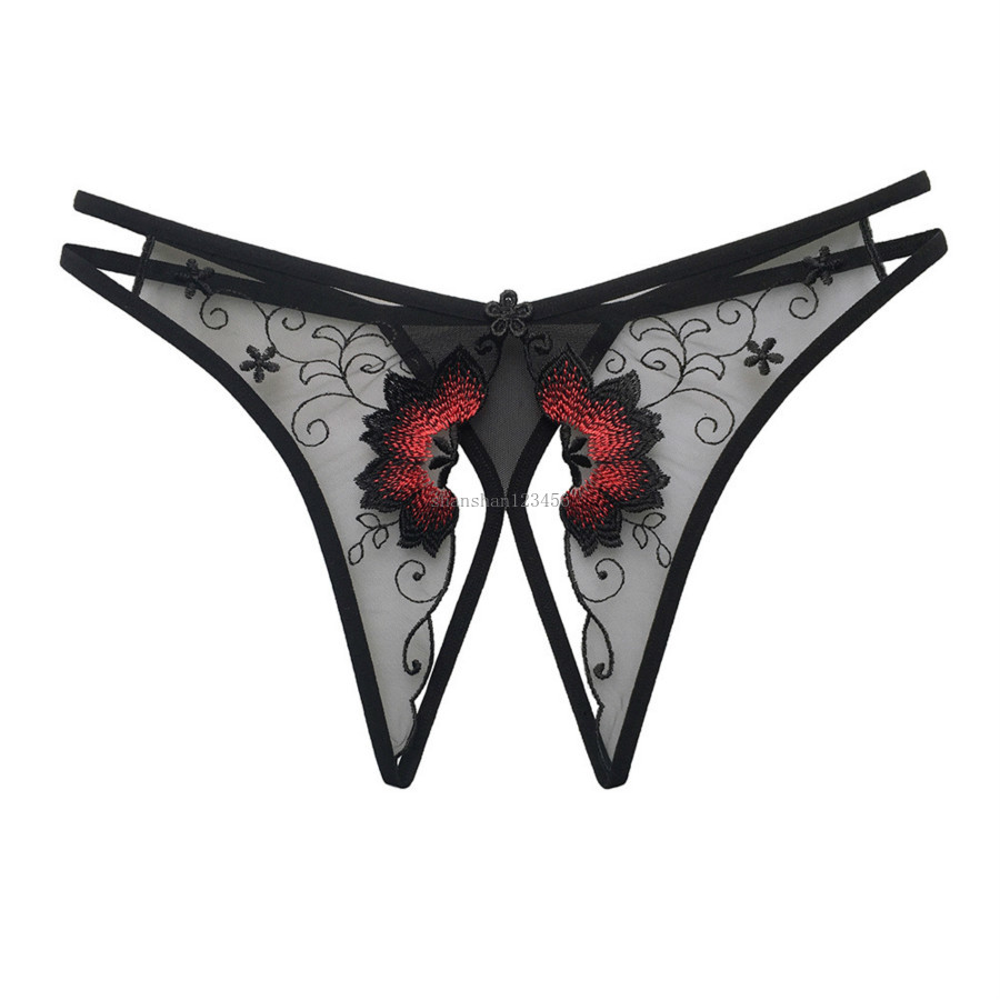 

Open crotch panties Gauze Embroidery Panties sexy Lingerie Thongs G Strings T Back Knickers Briefs Women underwear will and sandy new, Black;white