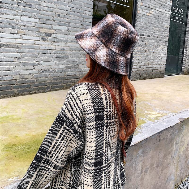 

Jovivi Fashion Women Bucket Hat Plaid Tartan Fisherman Cap Wide Brim Floppy Sun Protection Autumn Winter Warm Cold Weather Hat, Black