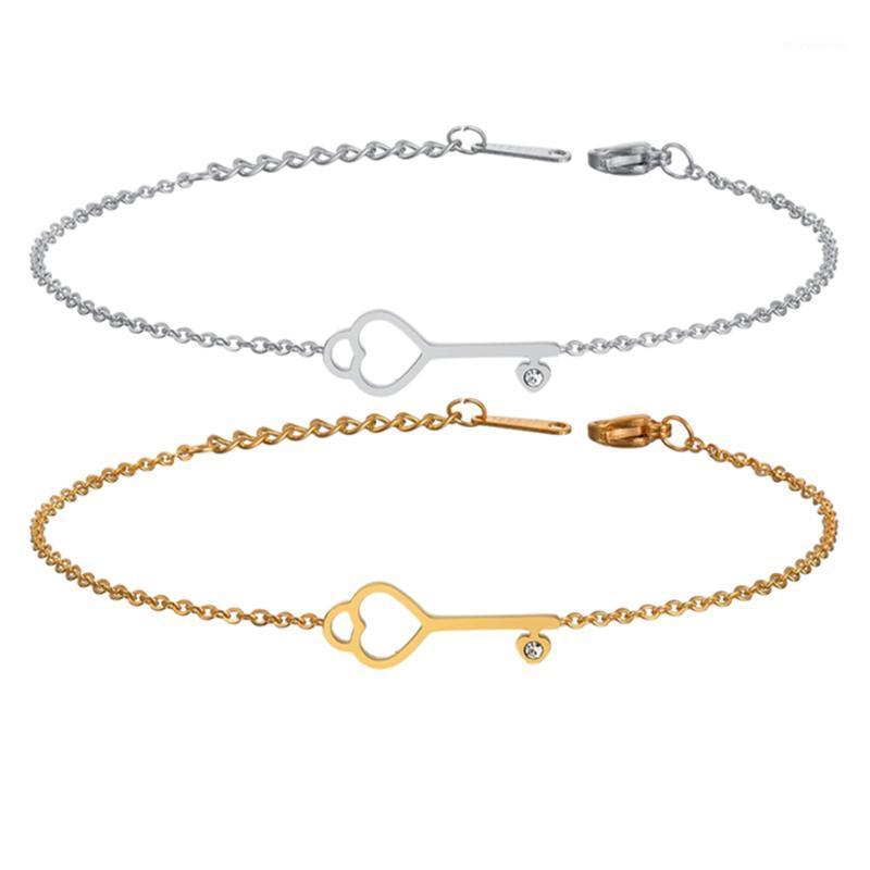 

Heart Key Charm Bracelet & Bangles Gold Color Stainless Steel Bracelets for Women Europe American Jewelry Bijoux Femme 20201