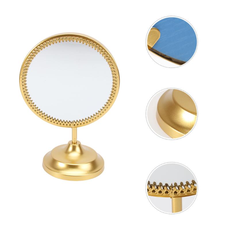 

1pc Tabletop Round Makeup Mirror Retro Standing Cosmetic Mirror (Golden