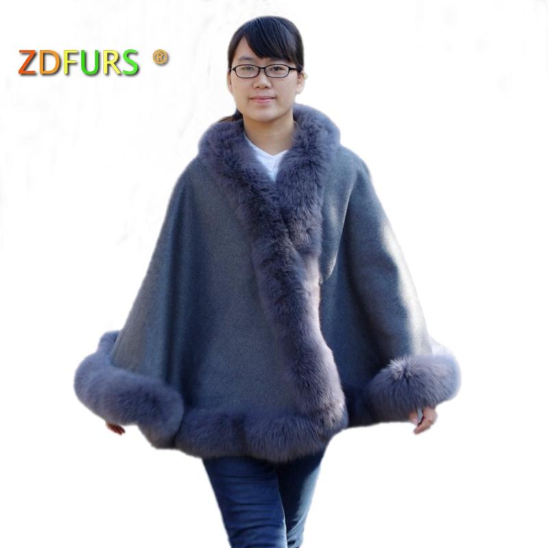 

ZDFURS * Genuine Cashmere Shawls Fur Female Free Size Fashion Real Fur Ponchos Women's Capes Shawls and Scarves, Black