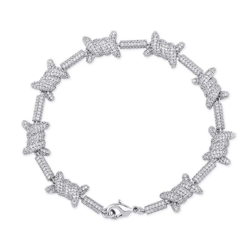 

Out Bling Iced Pattern Staggered x Knot Prong Bracelet Define a Cubic Zircon Fashion Hip Hop Jewelry Present Ak8j
