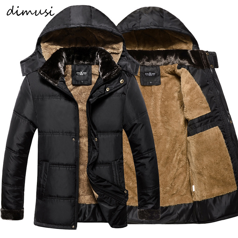 

Winter Men Thick Warm Jacket Male Cotton Fluff Lining Parkas Male Casual Outwear Windbreaker Detachable Hat Hoodies, Black
