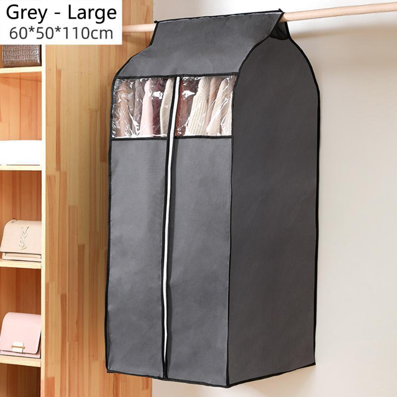 

Dress Hanging Dustproof Bag Closet Storage Non-woven Hanging Gray Tidy