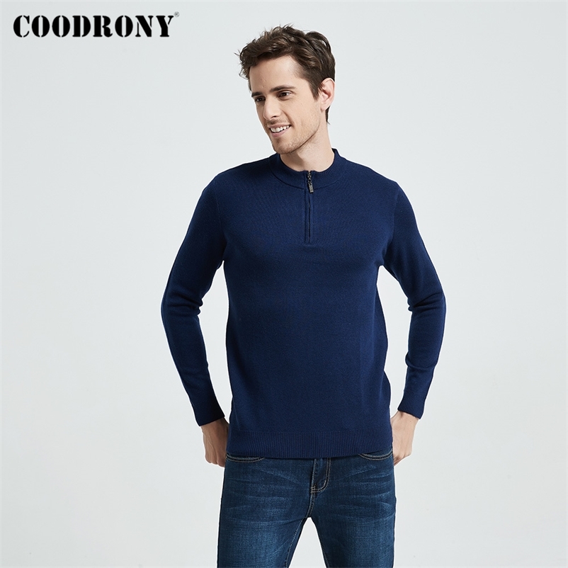 

COODRONY Brand Knitwear Sweater Men Clothes Autumn Winter Thick Warm Wool Pullover Casual Zipper Turtleneck Pull Homme 8142 201203, Black