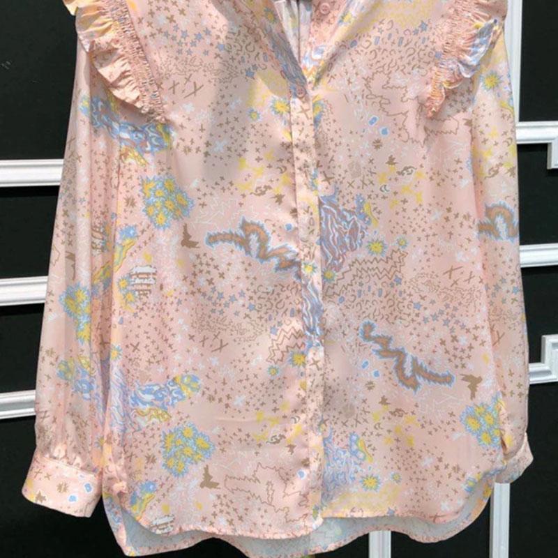 

Floral Printed women shirt tops long sleeve Single Breasted ruffle lady blouse, Skirt