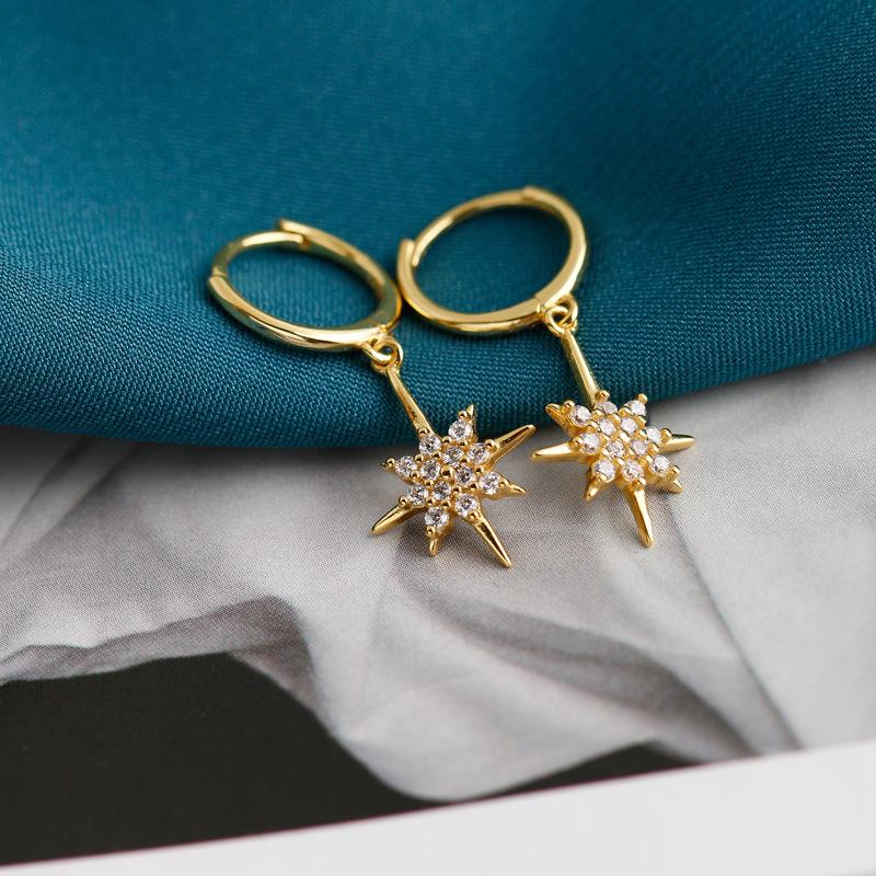 

925 Sterling Silver Earring Fashion Cross Zircon Six-pointed star Short Pendant Drop Earring Trend wild Woman Girl Ear Jewelry
