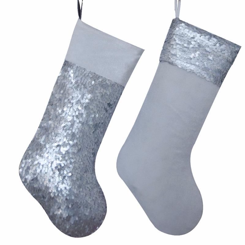 

Free shipping Decoration Sequin Glitter body Christmas stocking with velvet cuff Gold socks P7923
