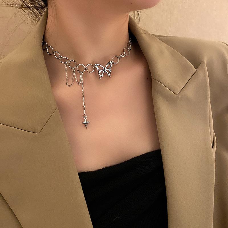 

Hollow Butterfly Round Circle Choker Necklace Cross Tassel Chain Necklace for Women Halloween Party Jewelry