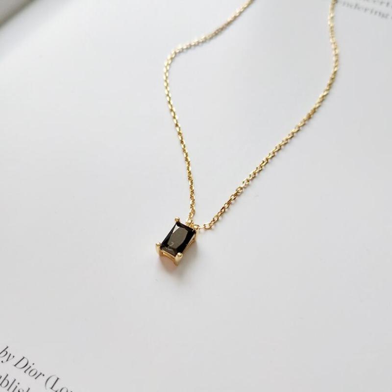

925 Sterling Silver crystal Pendant Square Black CZ Necklace For Women Sterling Silver Jewelry kolye collares collier Gift