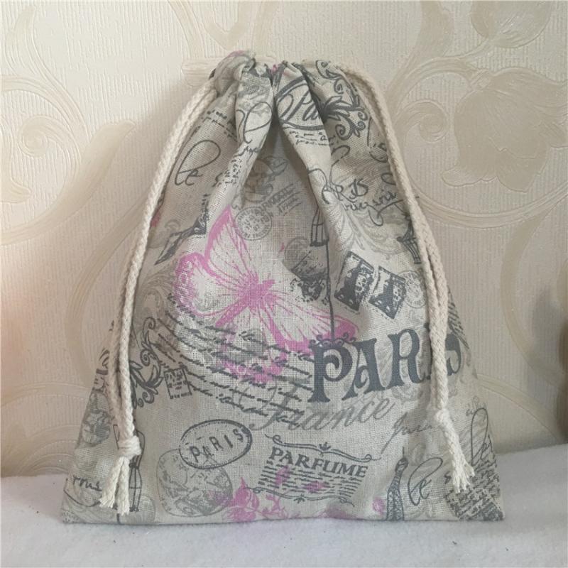 

1pc Cotton Linen Drawstring Multi- Purpose Organizer Storage Bag Butterfly Tower Party Gift Bag N8223b