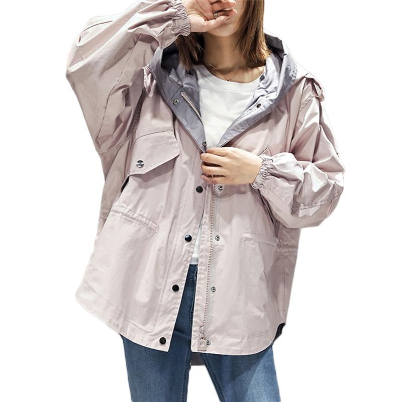 

2020 Spring Autumn New Korean Trench coat Women Loose High quality Windbreaker Women' Fashion Hooded Casual Overcome Tide F385, Gray