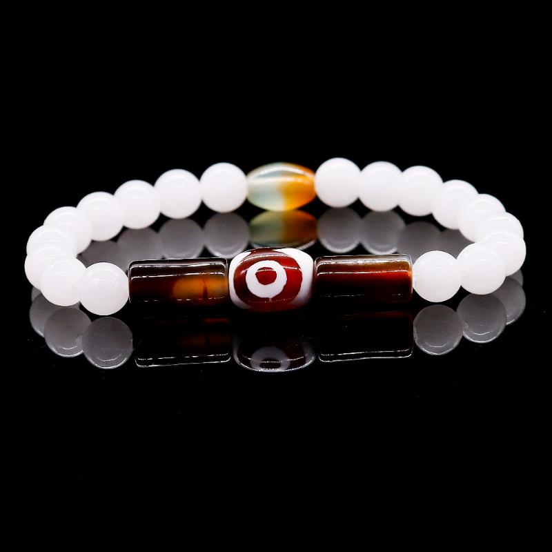 

Unique Design Natural Coffee Onyx Stone With White Chalcedony Bead Bracelet Men and Women Fashion Stone Bracelet Jewelry