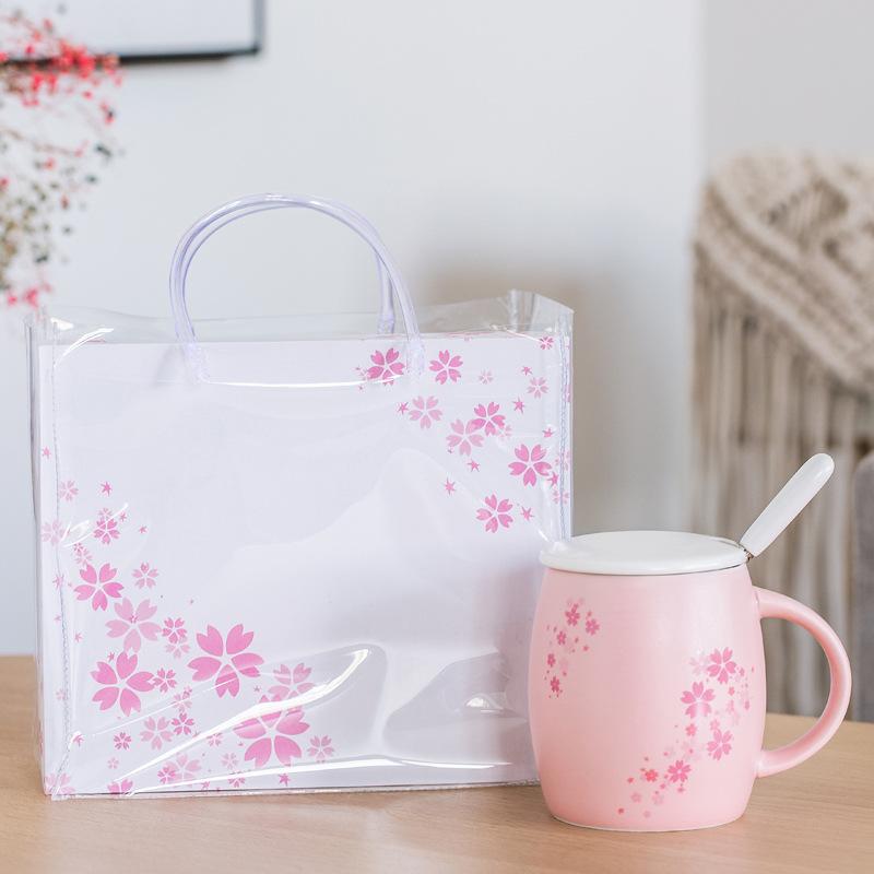 

Origional Cherry Blossom Cup Barrel Cup Pink Mug Ceramic Milk Coffee with Lid Spoon
