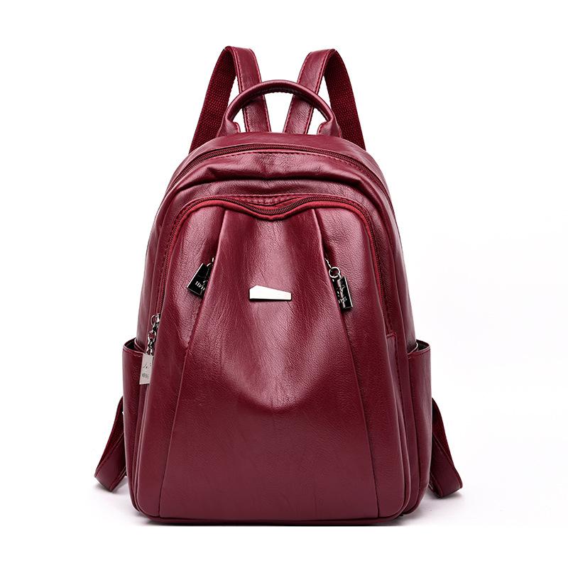 

Women's backpack 2021 new solid color women's bag fashionable leisure beautiful student waterproof travel soft leather schoolbag, Black