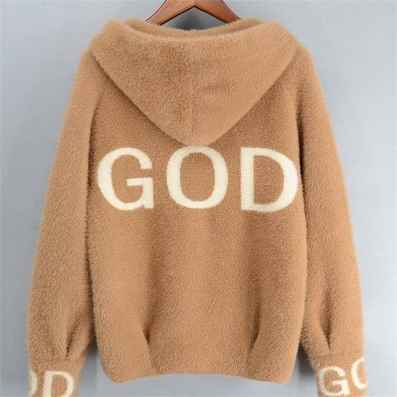 

2021 Inverno Ouro Imitao Vison Para Baixo Casaco Cardigan Jaqueta Feminina Estilo Curto Engrossado Novo Solto Capuz Primavera Outono DBR2, White.