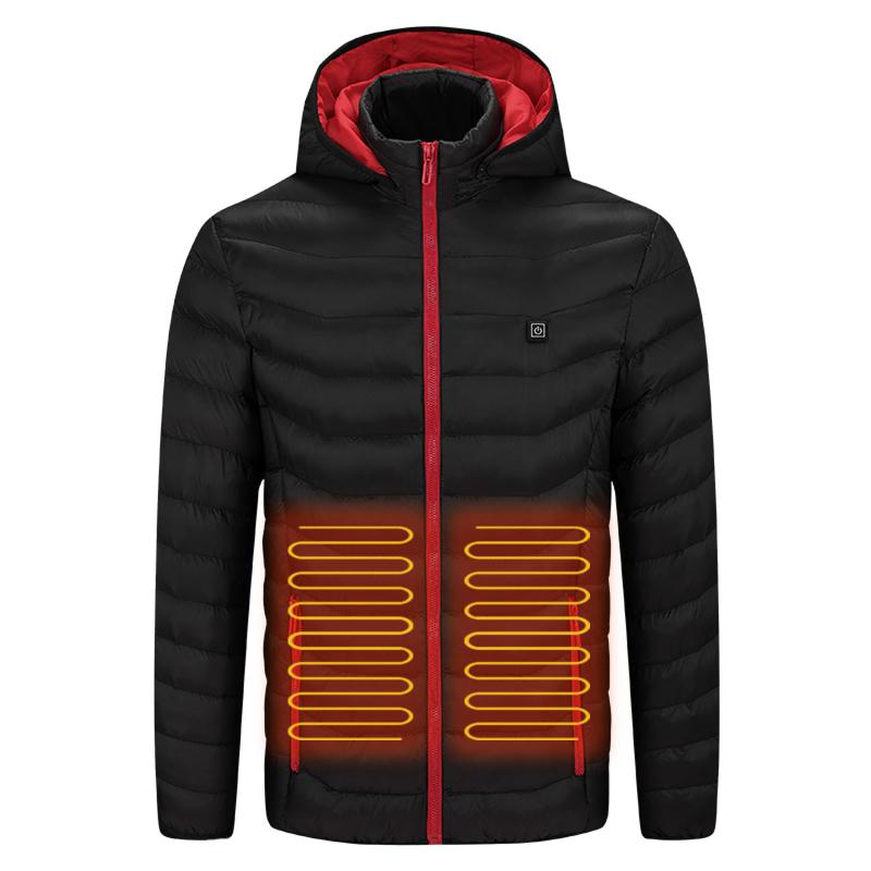 

Mens Winter Jacket Warm Thick USB Heating Cotton Jacket Clothing Heated For Riding Skiing Fishing Charging Via Heated Coat, Black
