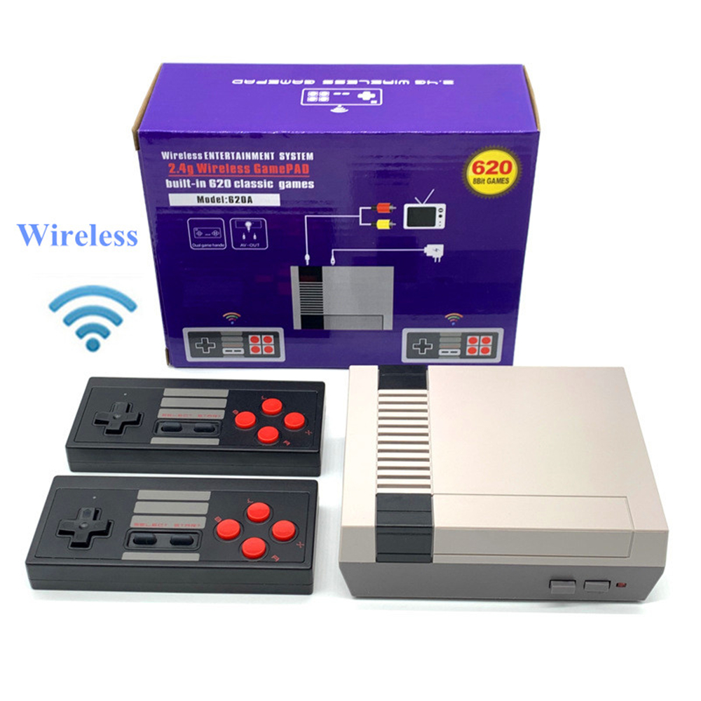 

8 Bit HD 2.4G Wireless Video Game Console Retro TV Console Box AV Output Dual Player Controller Built in 620 Classic NES Games