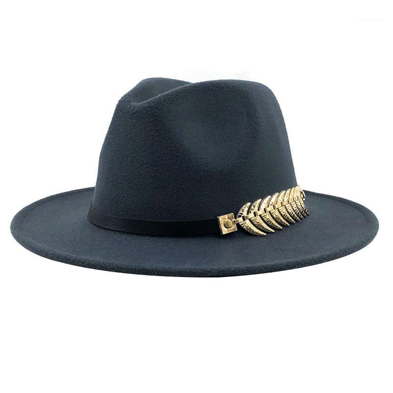 

Women Fedoras Hat 2020 Female Woolen Jazz Metal Leaf Decor Fedoras Jazz Winter Fedora Hat1, Black