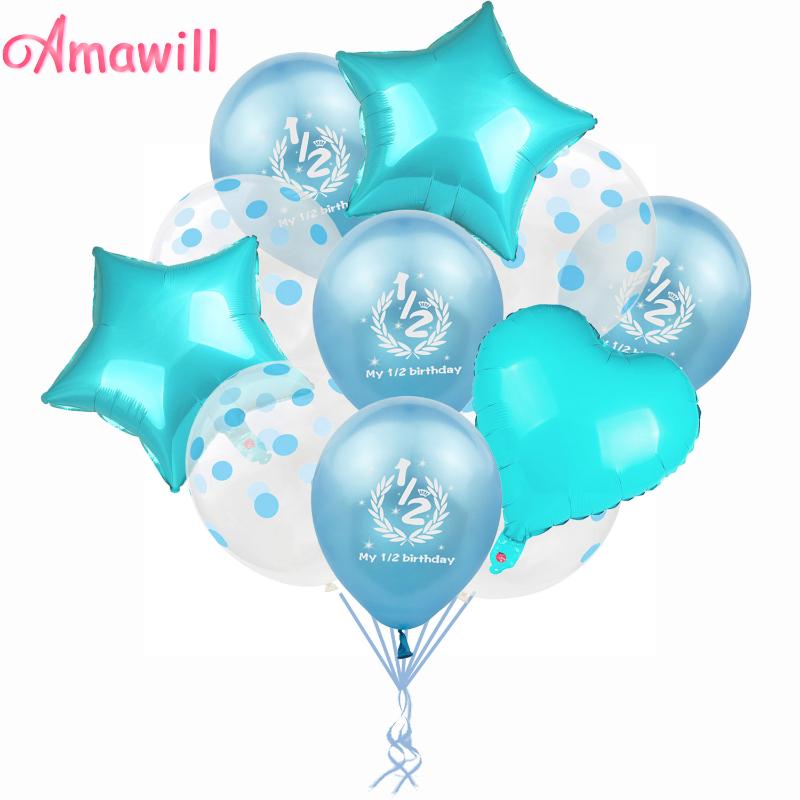 

Party Decoration Amawill Half Birthday Boy 1/2 Blue Latex Balloons 6 Months Banner It's A Girl/Boy Decorations 7D