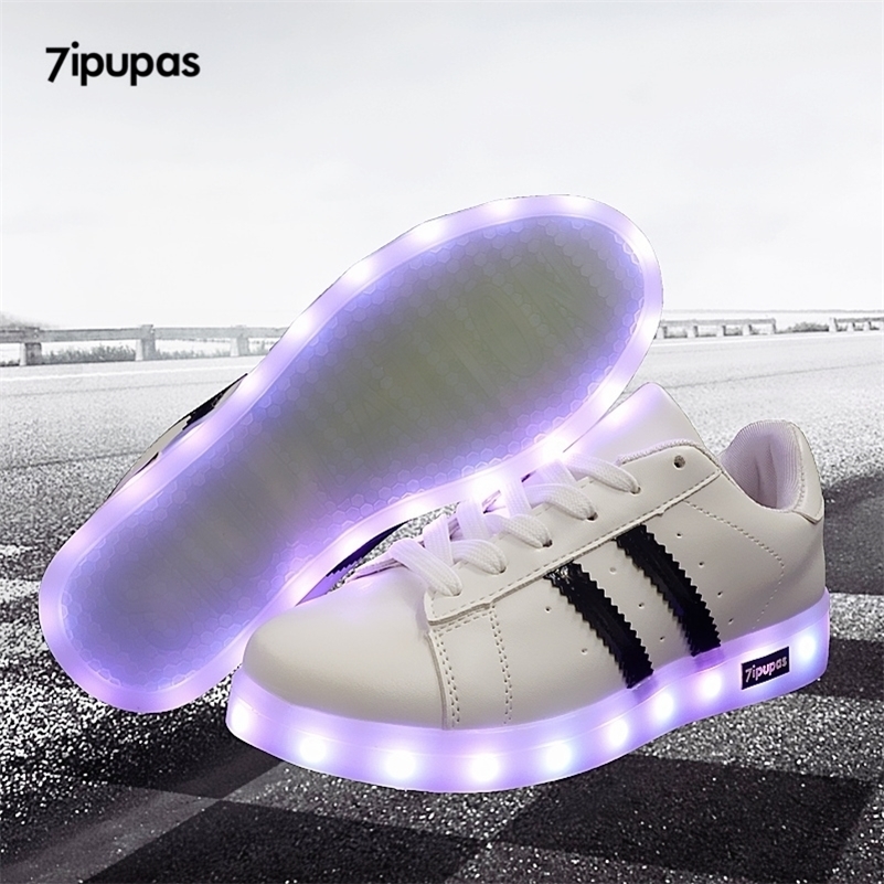 

7ipupas 11 Colors Unisex Led shoes Fashion couple led luminous sneakers Zapatos Hombre Led Light Shoe kids boy girl glowing shoe 201112, Fdh02bb gougou black
