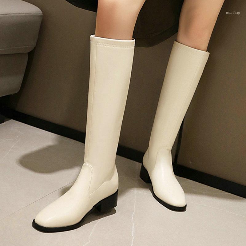 

High Quality Women's Shoes Microfiber Leather Knight Boots Round Head 3.5CM Square Root High Boots Women Shoes Fashion20211, Beige