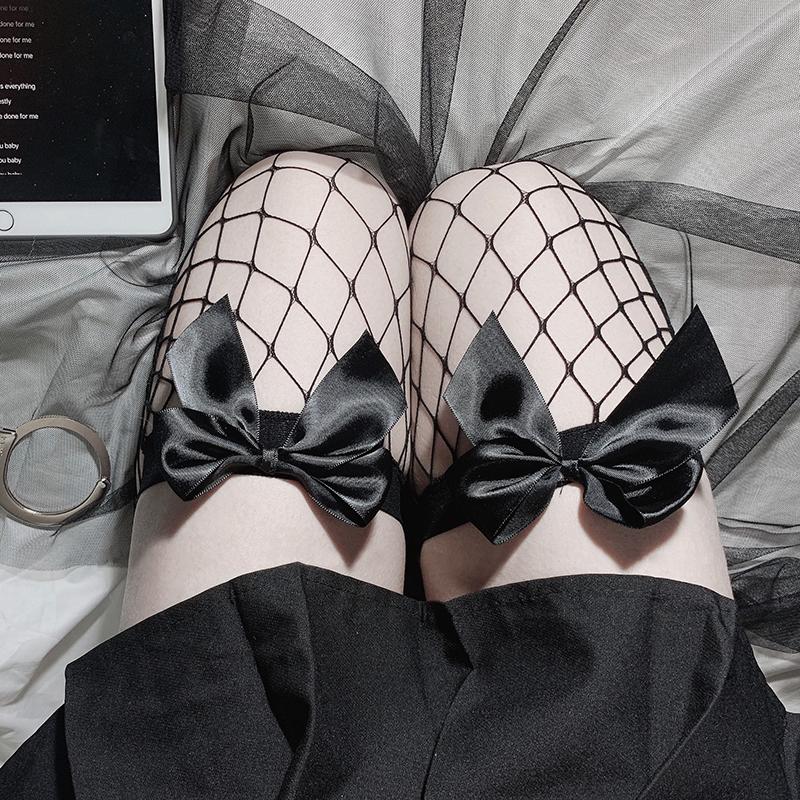 

Cute Fishnet Socks Transparent Stockings Lovely Bow Over The Knee Socks Black Bow Sexy Suspender Tube Silk Thigh High Stockings