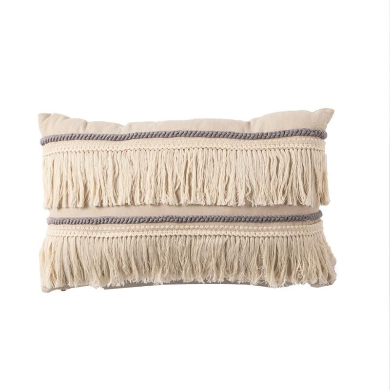 

Boho Style Handmade Cushion Cover Tassels Moroccan Colorful Pillow Cover 12x20 Inch Home Decorative Pillowcase Beige, 30x50cm