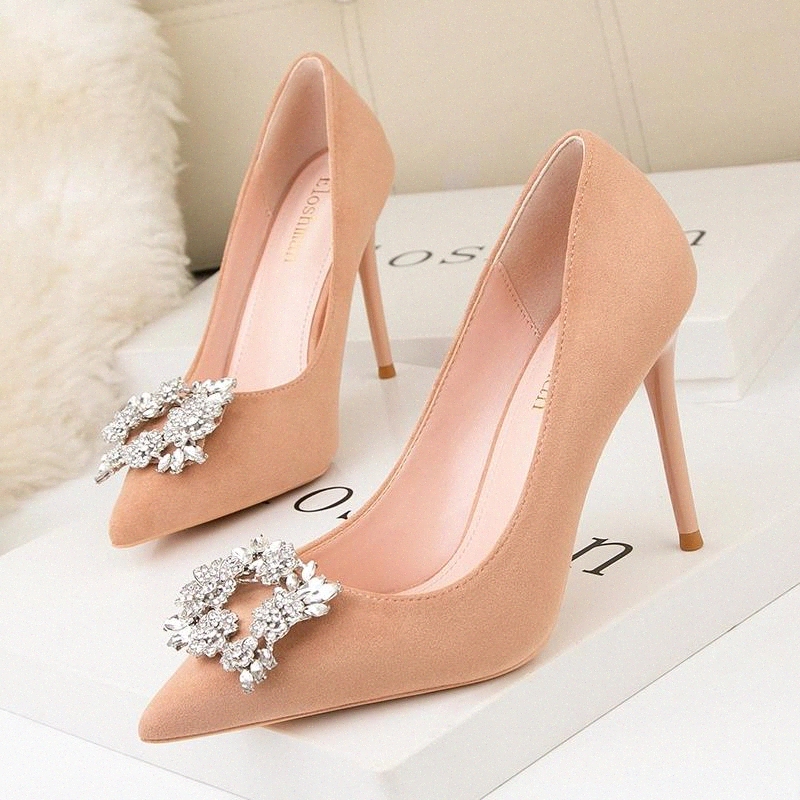 

Women Fashion Crystal High Heel Shoes 2020 Sexy Pointed Toe Thin Heels Wedding Pumps Casual Elegant Sexy Nude Shoes Autumn #xT3O, Beige