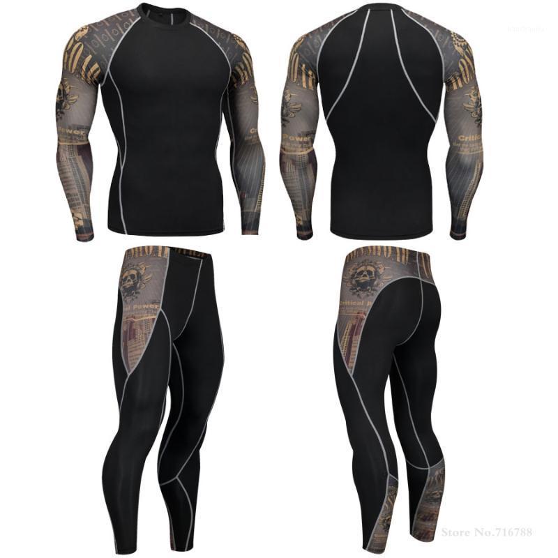 

GEJINIDI brand men's running 2-piece compression jogging gym outdoor sportswear suit training quick-drying tights men sport1, White