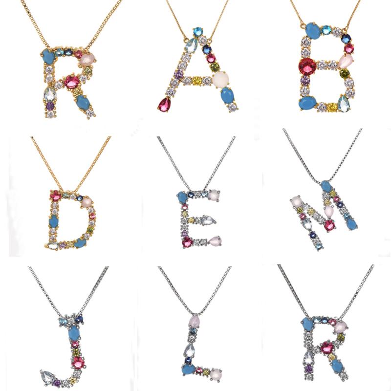 

ZHINI Women Necklaces Fashion Letter Pendants Copper Cubic Zirconia Gold Color Necklace High Quality Valentine's Day present