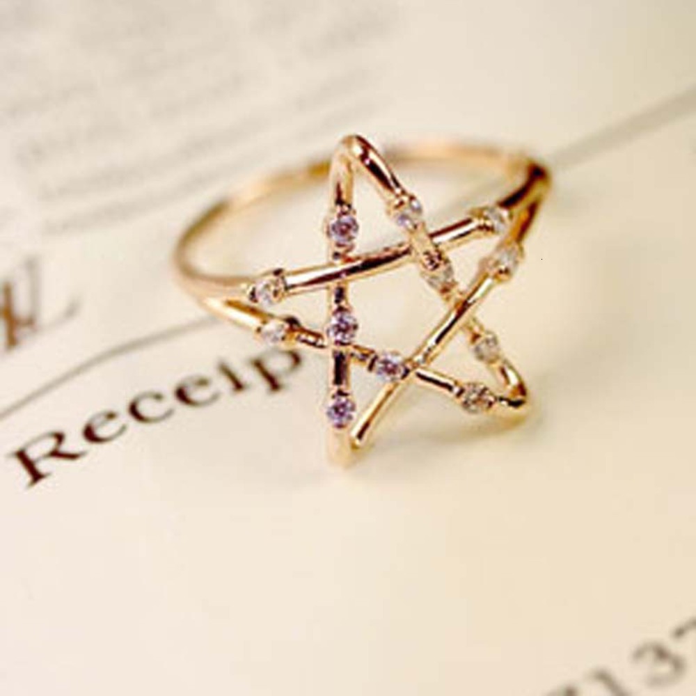 

Luxurys Designers Fashion Jz025 Korean fashion micro inlaid gold hollow star ring female lovers ring tail ring adjustment accessories