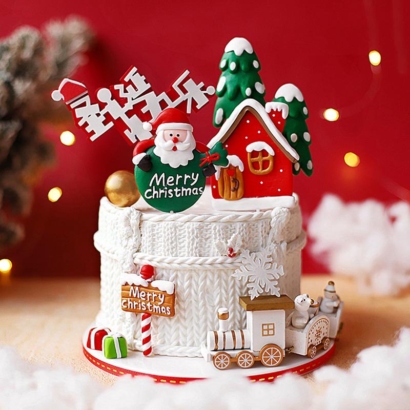 

Santa Claus gift box Tree Train Merry Christmas Cake Toppers Happy New Year Decorations Party Baking Supplies