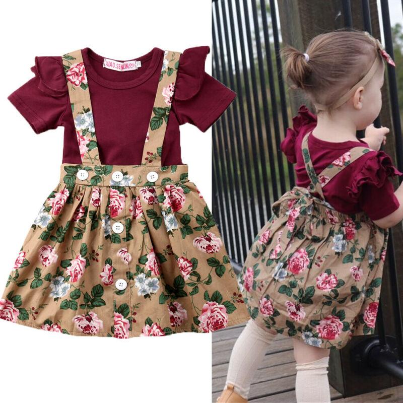 

Baby Girls Princess Solid Sleeve Tops Romper Floral Dress Clothes Dresses, Red