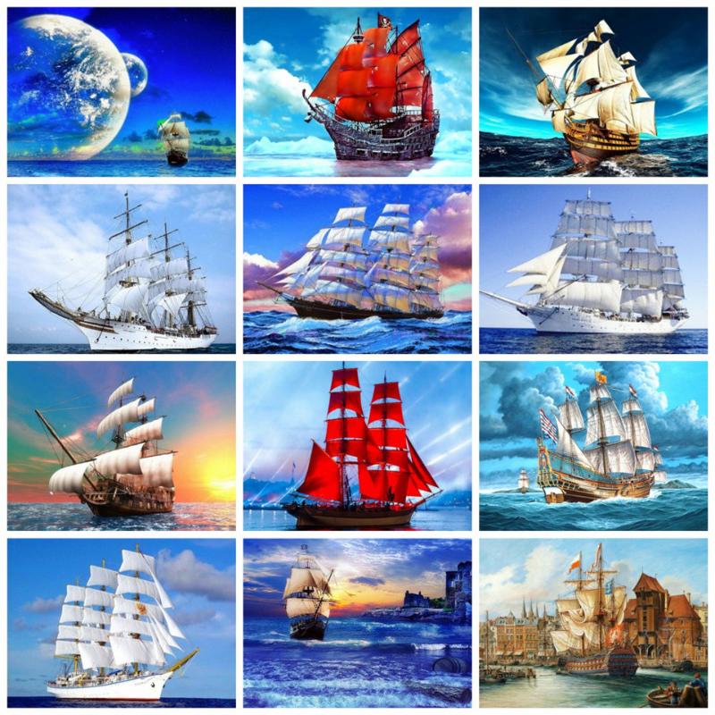 

Paintings AZQSD 5D DIY Diamond Painting Ship Embroidery Full Display Scenery Mosaic Cross Stitch Picture Of Rhinestone