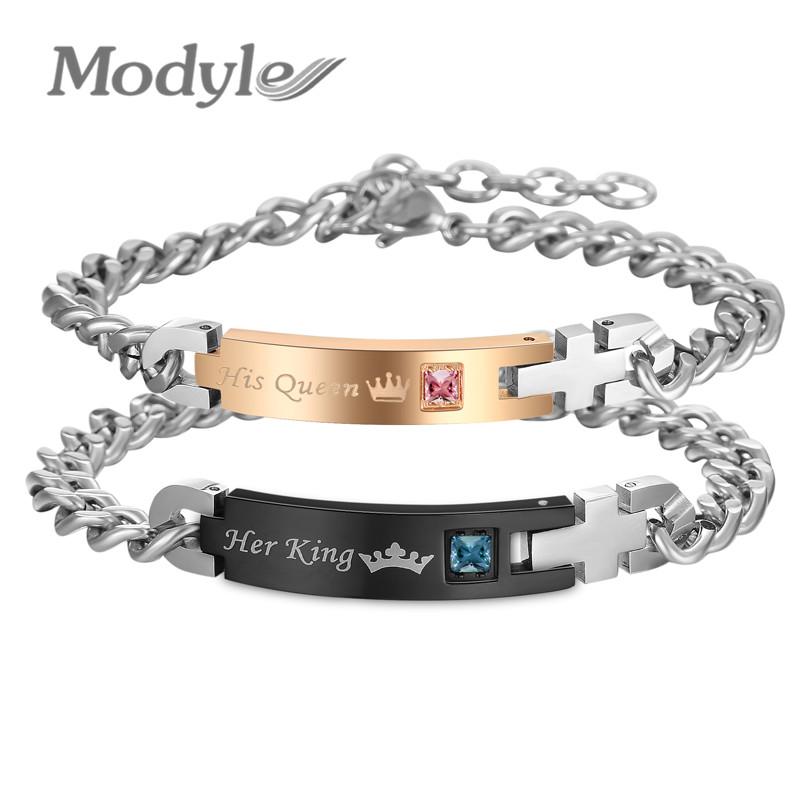 

Modyle Drop Shipping Her King and His Queen Wedding Bracelets Bangles Crystal Stone Charm Lover Bracelet for Women Men