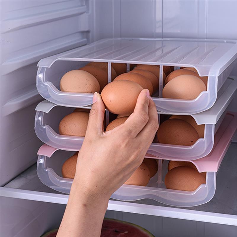 

Large Capacity Egg Storage Box Single Layer With Lid Auto Roll Plastic Transparent Egg Case Refrigerator Preservation Box