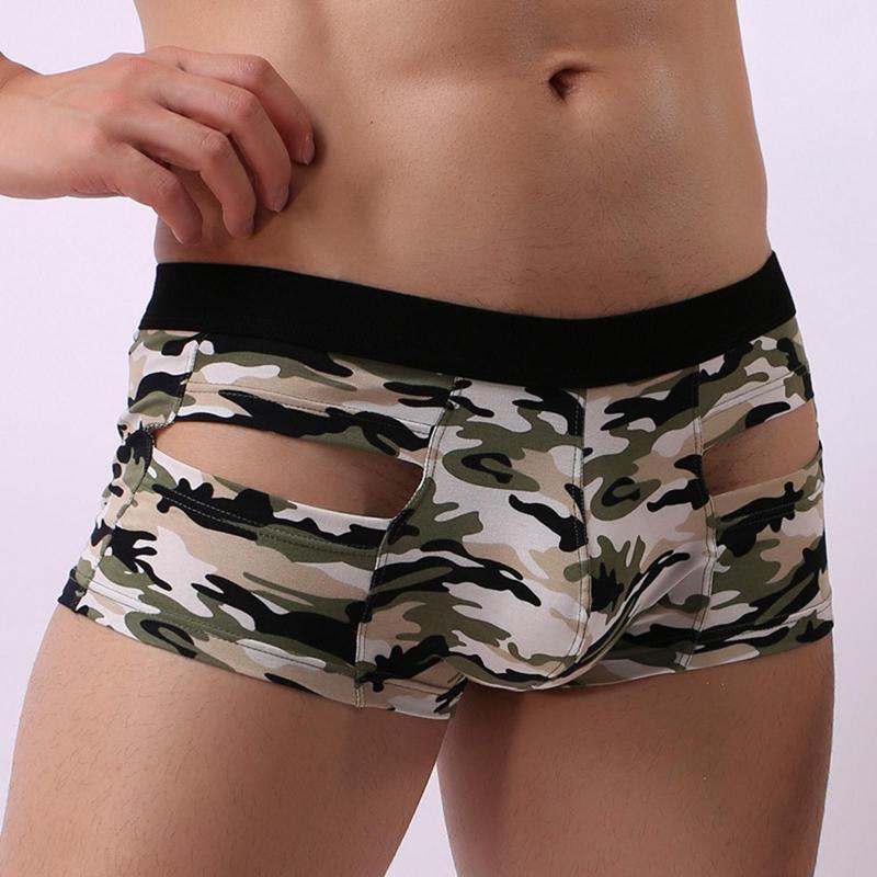 

Men Underwear Mens Camouflage Boxer Sexy Mid Waist Hollow U Convex Boxer Briefs Underwear Underpants Male Cotton Soft Panties, Green camouflage