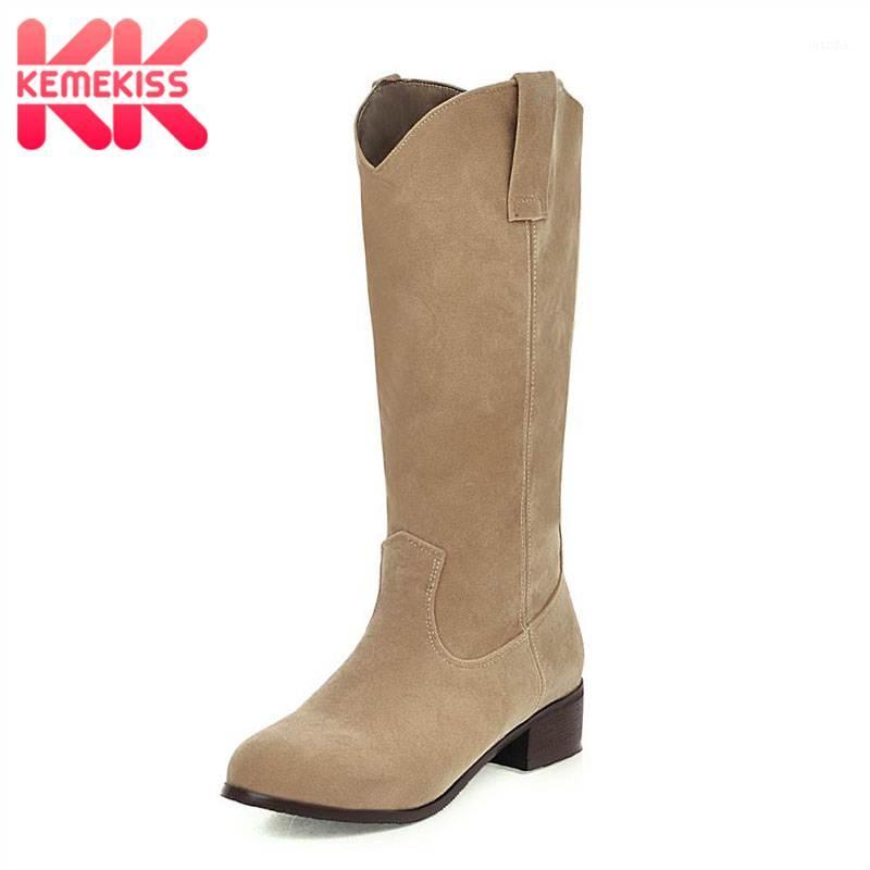 

KemeKiss Women'S Knee High Long Boots New Winter Fur Keep Warm Suede Square Heel Shoes Women Casual Zipper Footwear Size 32-431, Beige