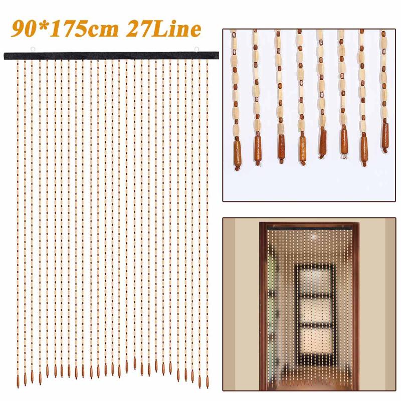 

90x175cm Wooden Bead Curtains 27 Line Screen Gourd Hanging Door Curtain Household Partition Curtain For Home Entrance Porch, As pic