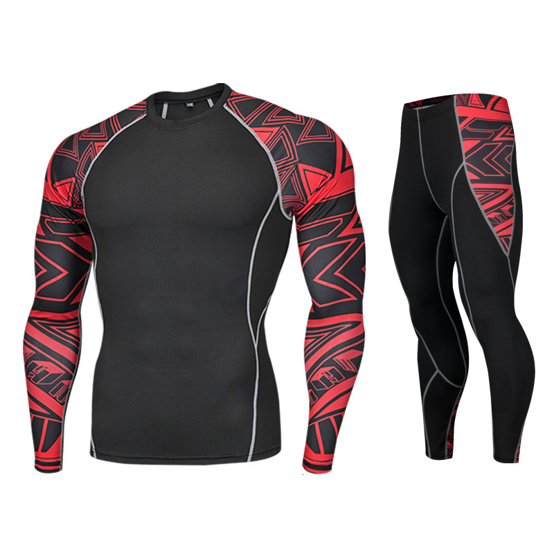 

2021 New Men Compression Shirts Leggings Long Sleeve Set T-shirt Man Fitness Crossfit Clothing Quick Dry t Shirt and Trousers Yfp4