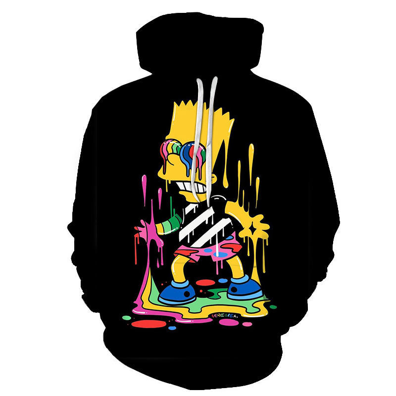 

2020 New Style Anime The Simpsons Hoodie Men Women Homer J. Simpson Hooded Pullovers 3D Printed Cartoon Casual Couples Coat, Black