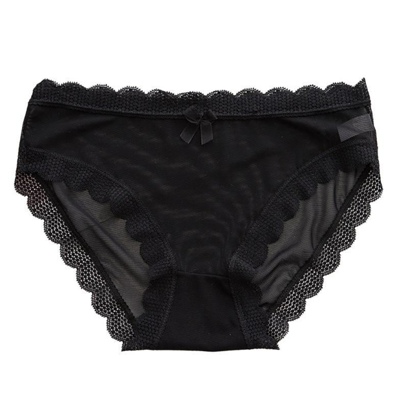 

Women's UnderSexy Solid Color Lace Gauze Bowknot Trim Briefs Fashion Comfortable Breathable Low Waist Seamless Panties For Women
