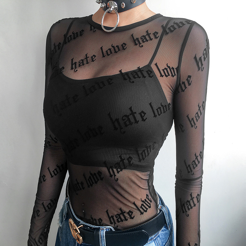 

Fashion Black Sexy Women Long Sleeve See Through Mesh Sheer Party Clubwear Night Shirt Tops 2019 shirts t shirt Lace, White