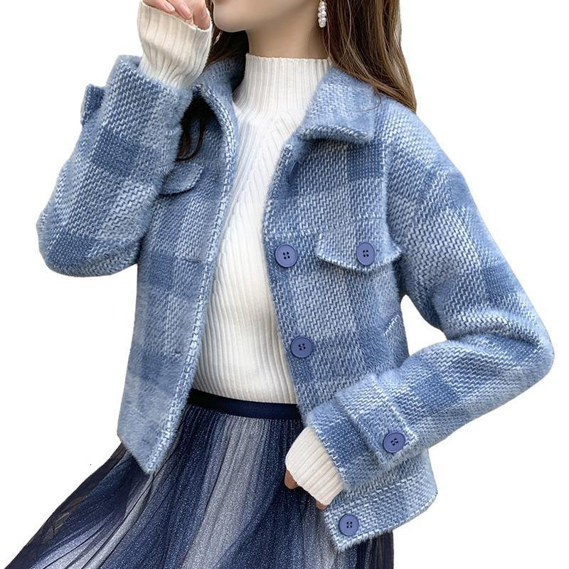 

Vison Wool Coat of the Fake Korean New Hot Female Casual Winter Short Cardigan Plus Size R807 Rvrd, Apricot.