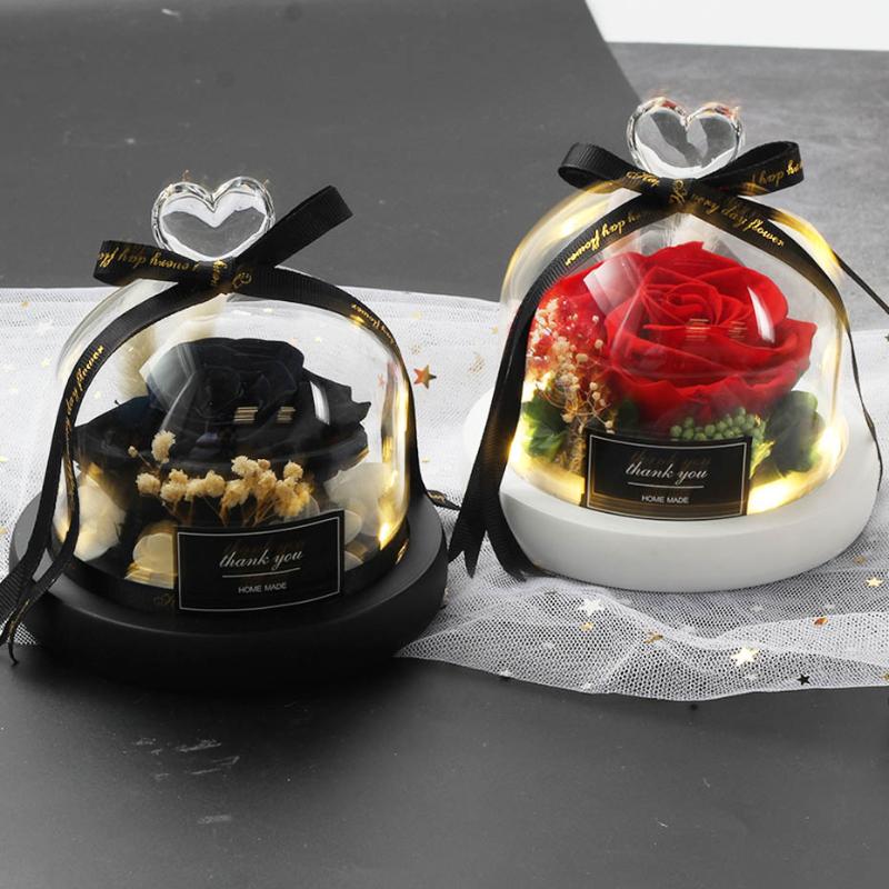

Decorative Flowers & Wreaths Real Roses In Flask Glass Dome Rose Eternal Preserved Valentines Day Gift Girlfriend, Red